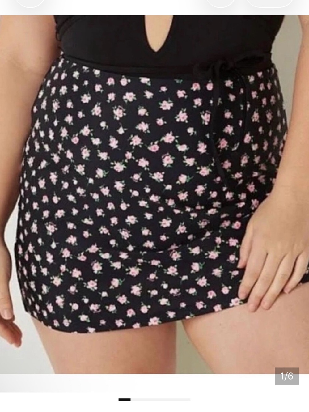 Black Floral Mini Skirt cover up with Pink Roses